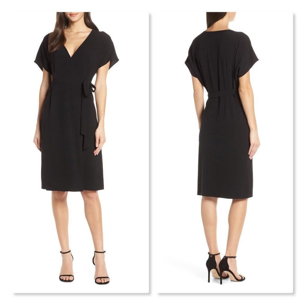 Charles Henry Wrap Dress Size Medium in Black